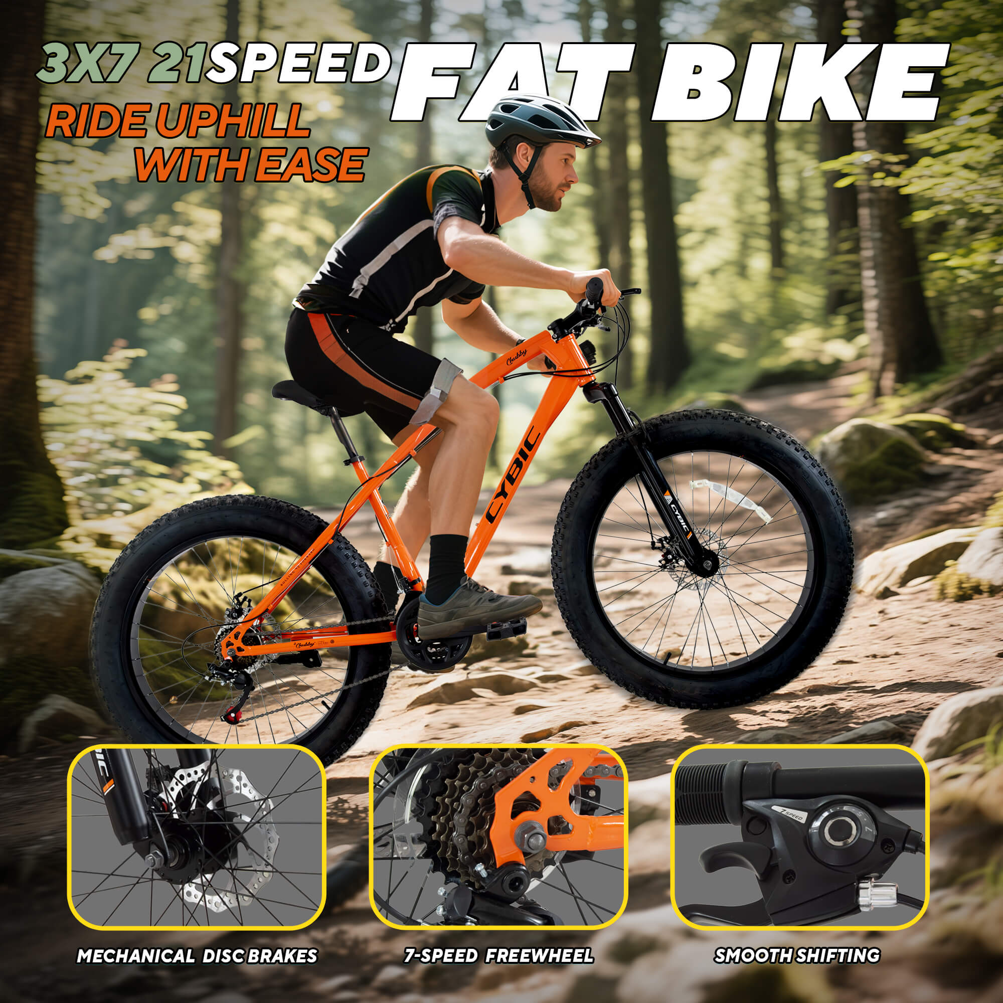 CYBIC Fat Tire Mountain Bike 26 inch Wheels, 21 Speeds
