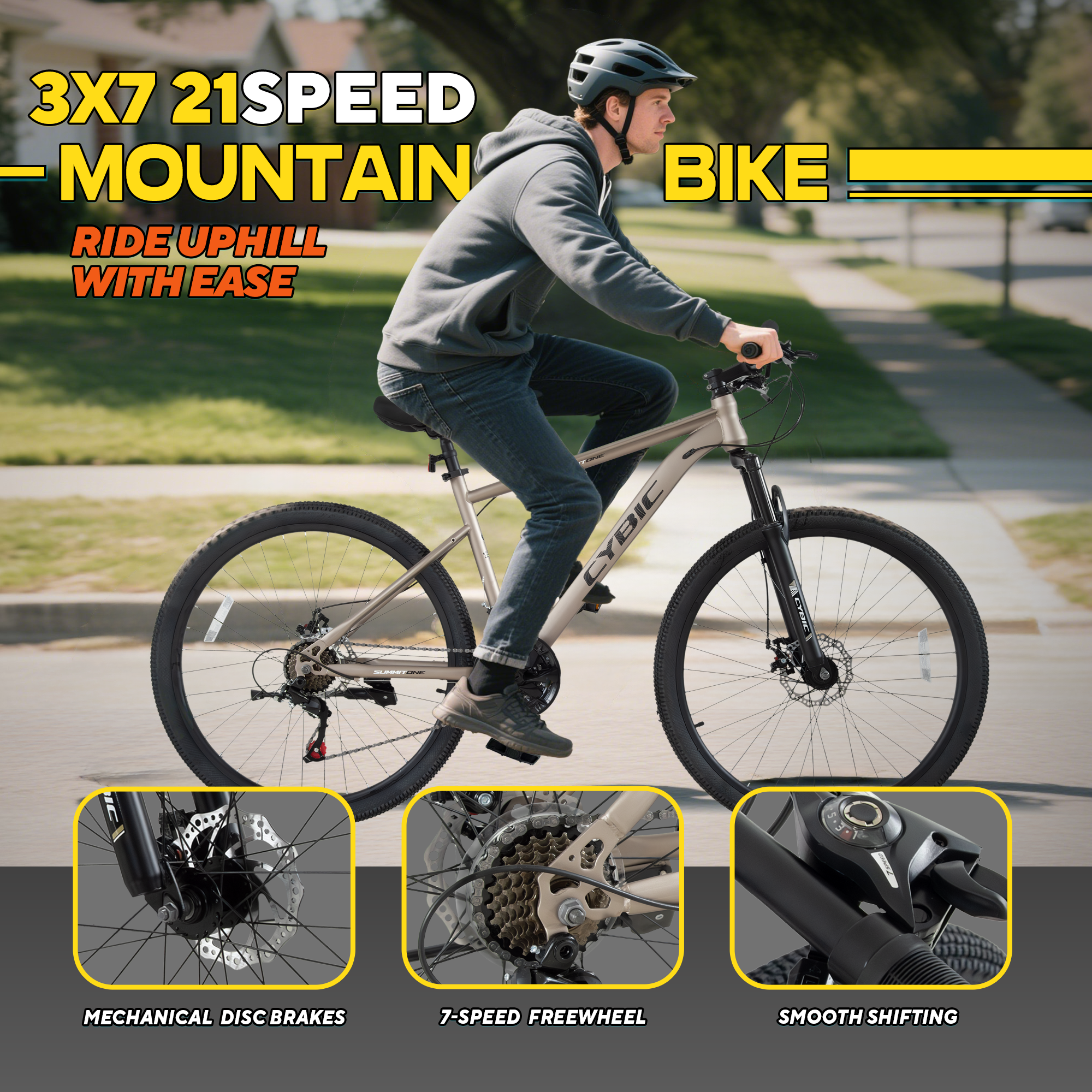 🚴♂️ CYBIC Mountain Bike, Front Suspension, 21-Speed Disc Brake,27.5IN