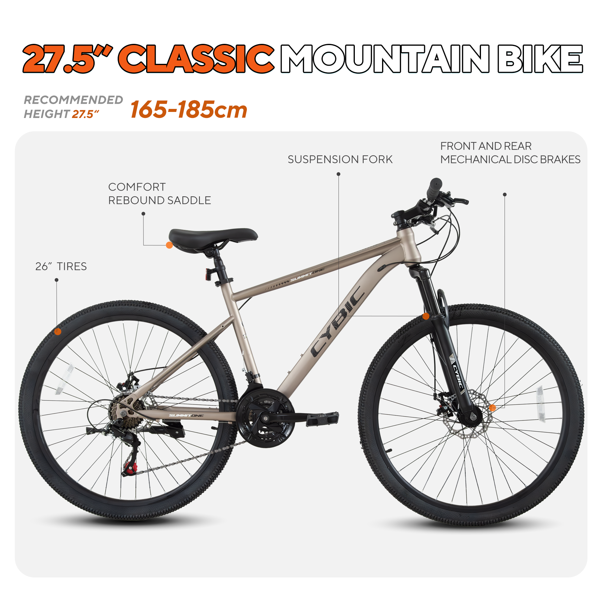 🚴♂️ CYBIC Mountain Bike, Front Suspension, 21-Speed Disc Brake,27.5IN