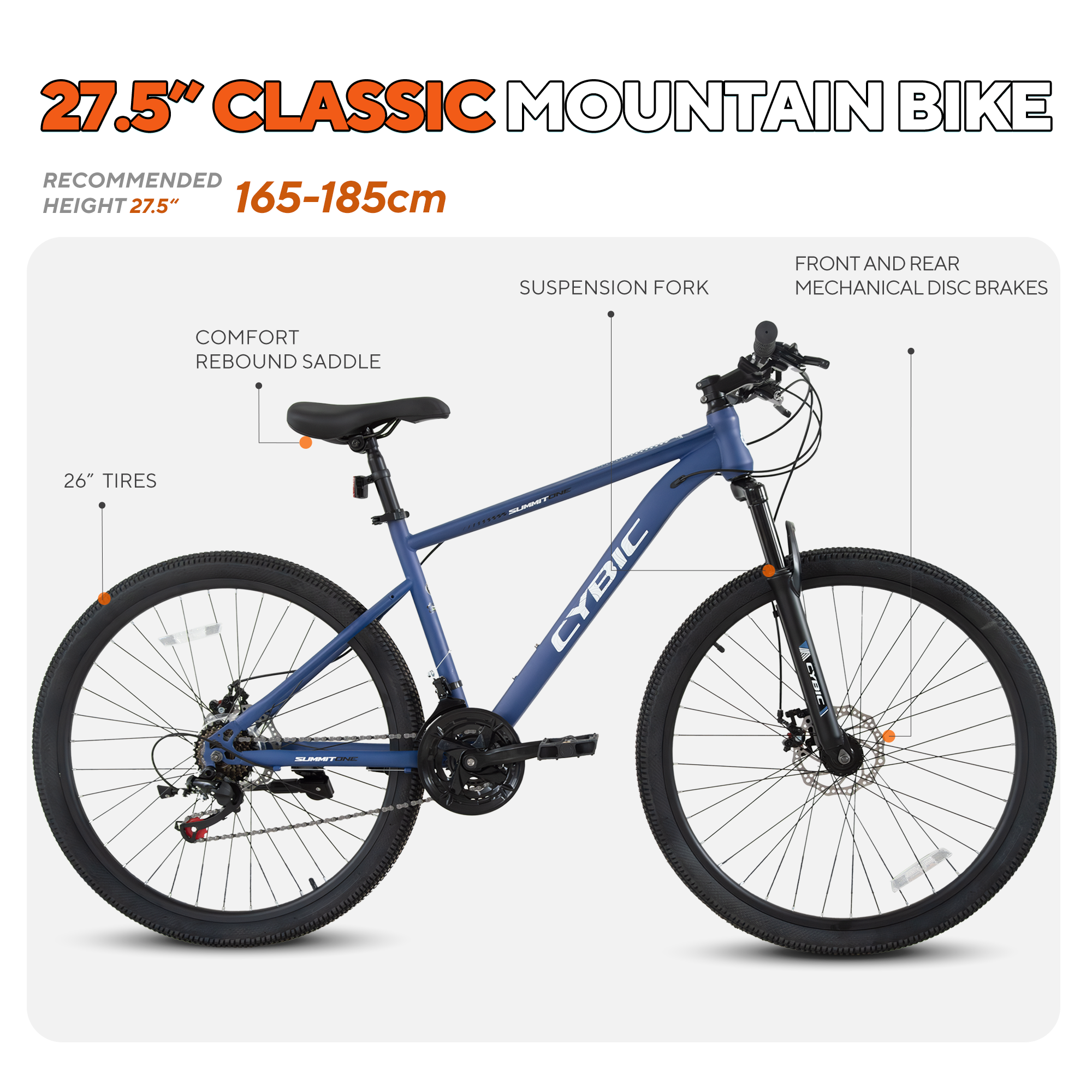🚴♂️ CYBIC Mountain Bike, Front Suspension, 21-Speed Disc Brake,27.5IN