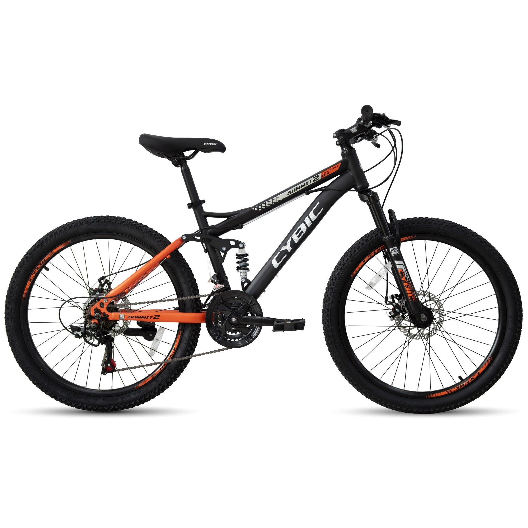 CYBIC 24/26 inch Mountain Bike for Boys Girls and Teens, Full Suspension, Shimano 21-Speed Bicycle with High Carbon Steel Frame, Dual Disc Brakes, Outdoor Sports, Great Gift