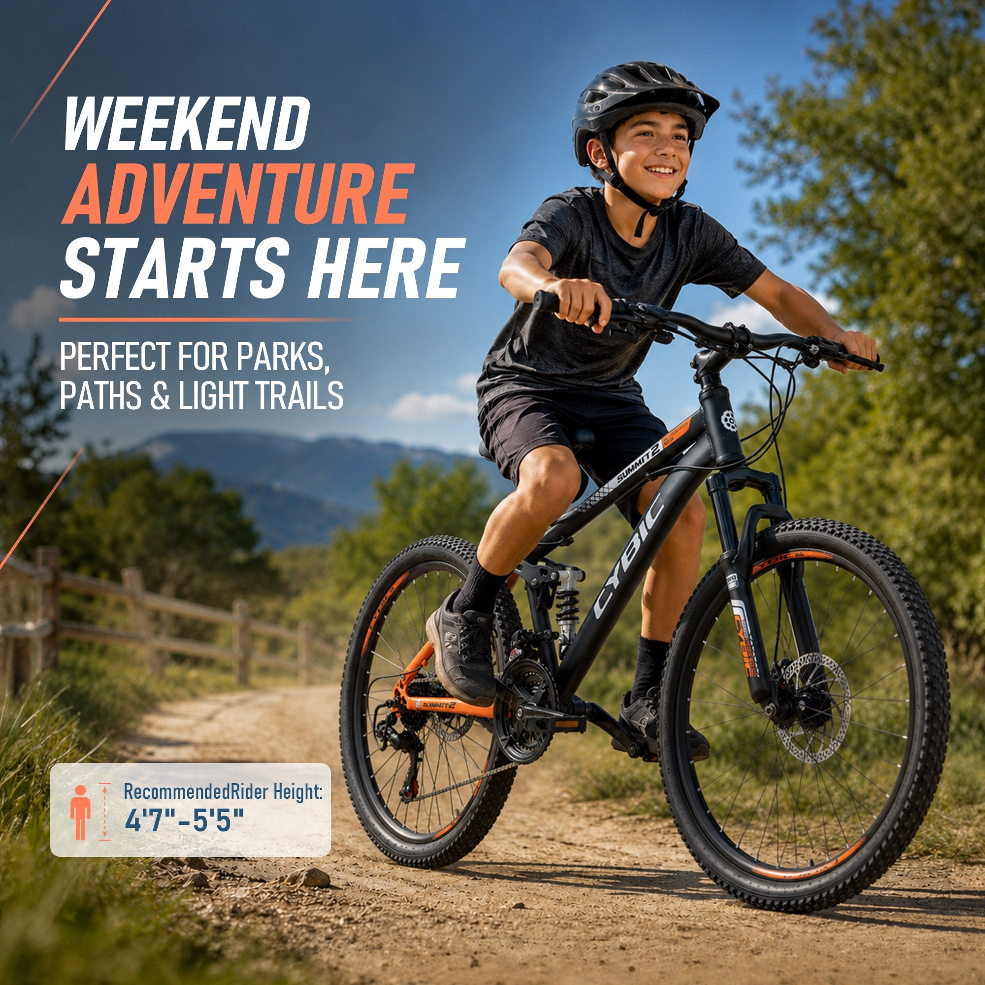 CYBIC 24/26 inch Mountain Bike for Boys Girls and Teens, Full Suspension, Shimano 21-Speed Bicycle with High Carbon Steel Frame, Dual Disc Brakes, Outdoor Sports, Great Gift