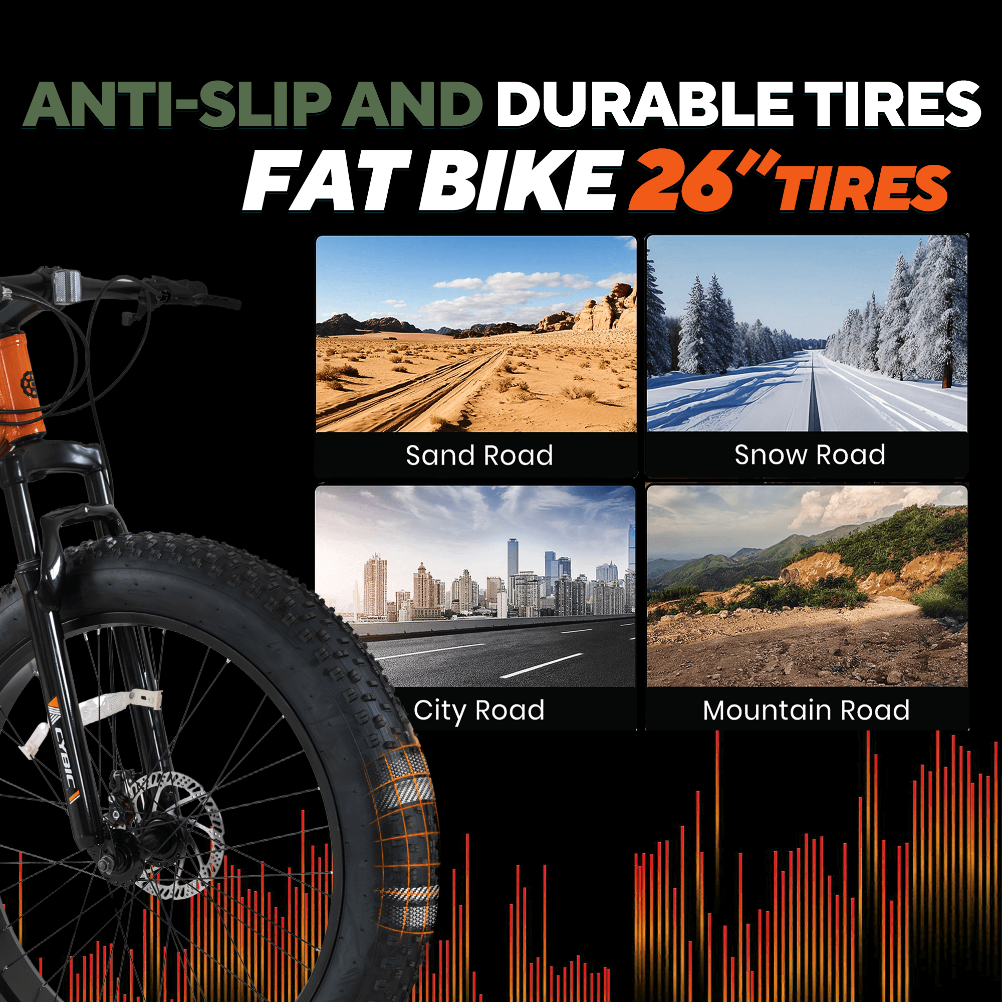 CYBIC Fat Tire Mountain Bike 26 inch Wheels, 21 Speeds
