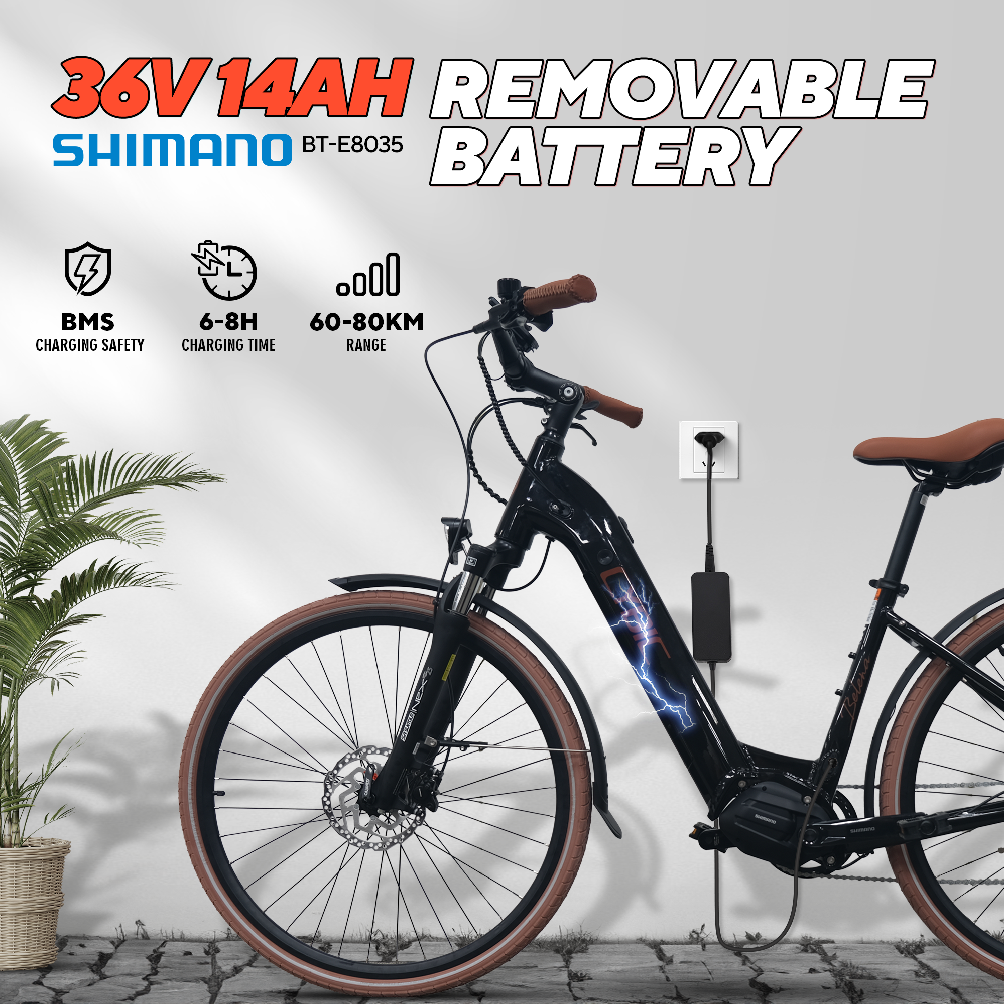 Bicicleta Eléctrica Urbana de Ciudad 700C – 32KM/H, 8 Velocidades, Motor Central