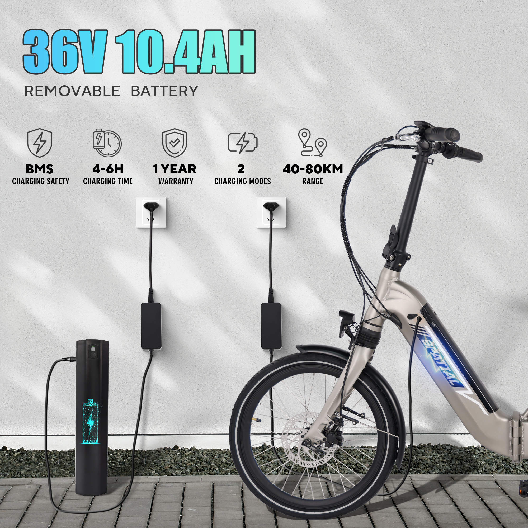 Bicicleta eléctrica plegable E Bike 20" – Motor de 250W, Batería de 10.4Ah, 7 velocidades, Frenos de disco mecánicos, Pantalla LCD