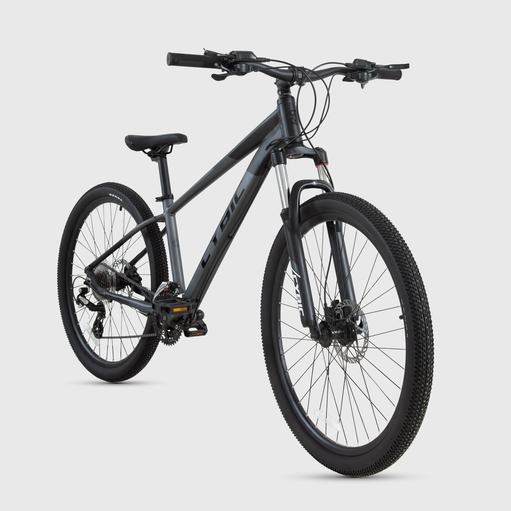 Bicicleta de montaña de 27 velocidades: cuadro de aluminio, frenos de disco y suspensión.