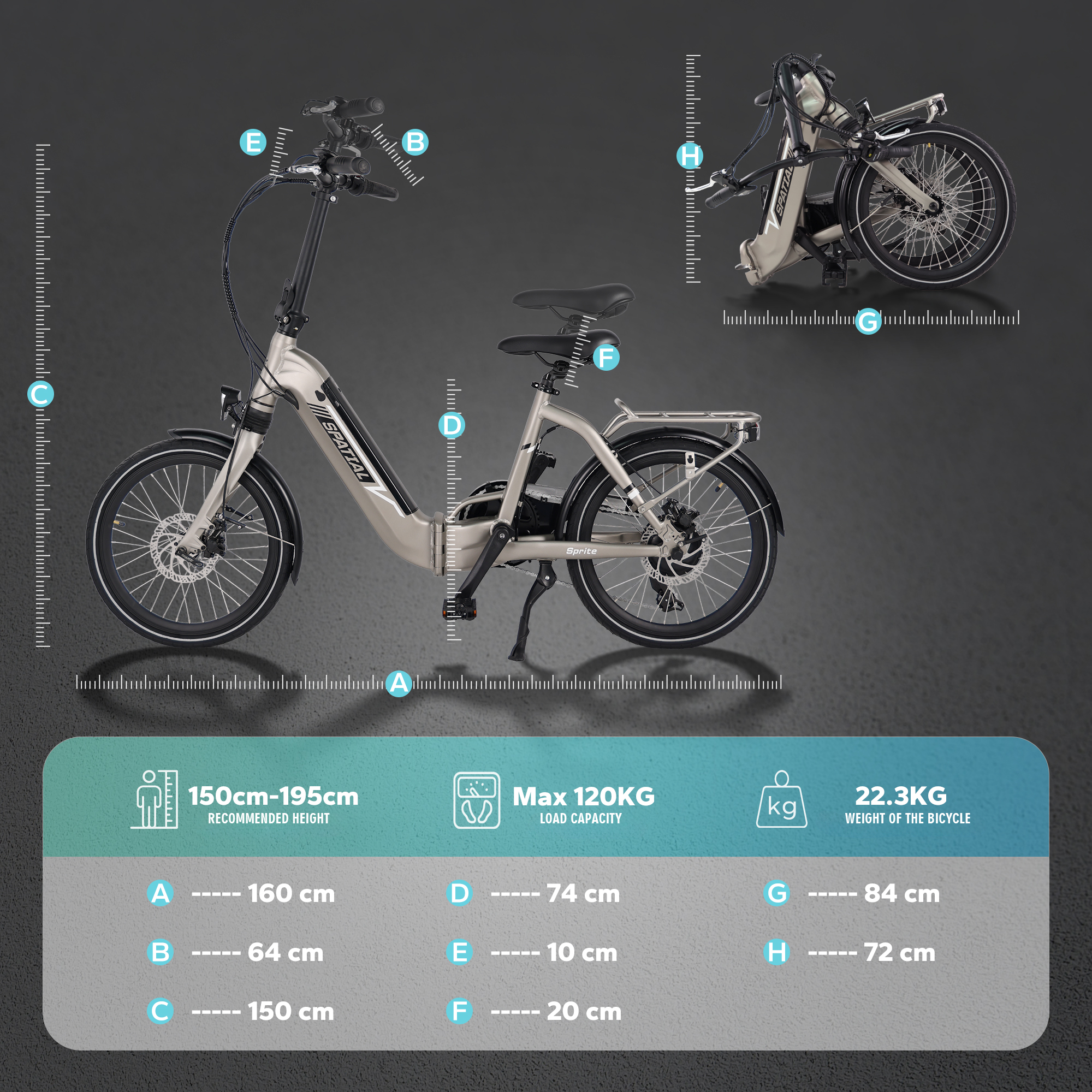 Bicicleta eléctrica plegable E Bike 20" – Motor de 250W, Batería de 10.4Ah, 7 velocidades, Frenos de disco mecánicos, Pantalla LCD