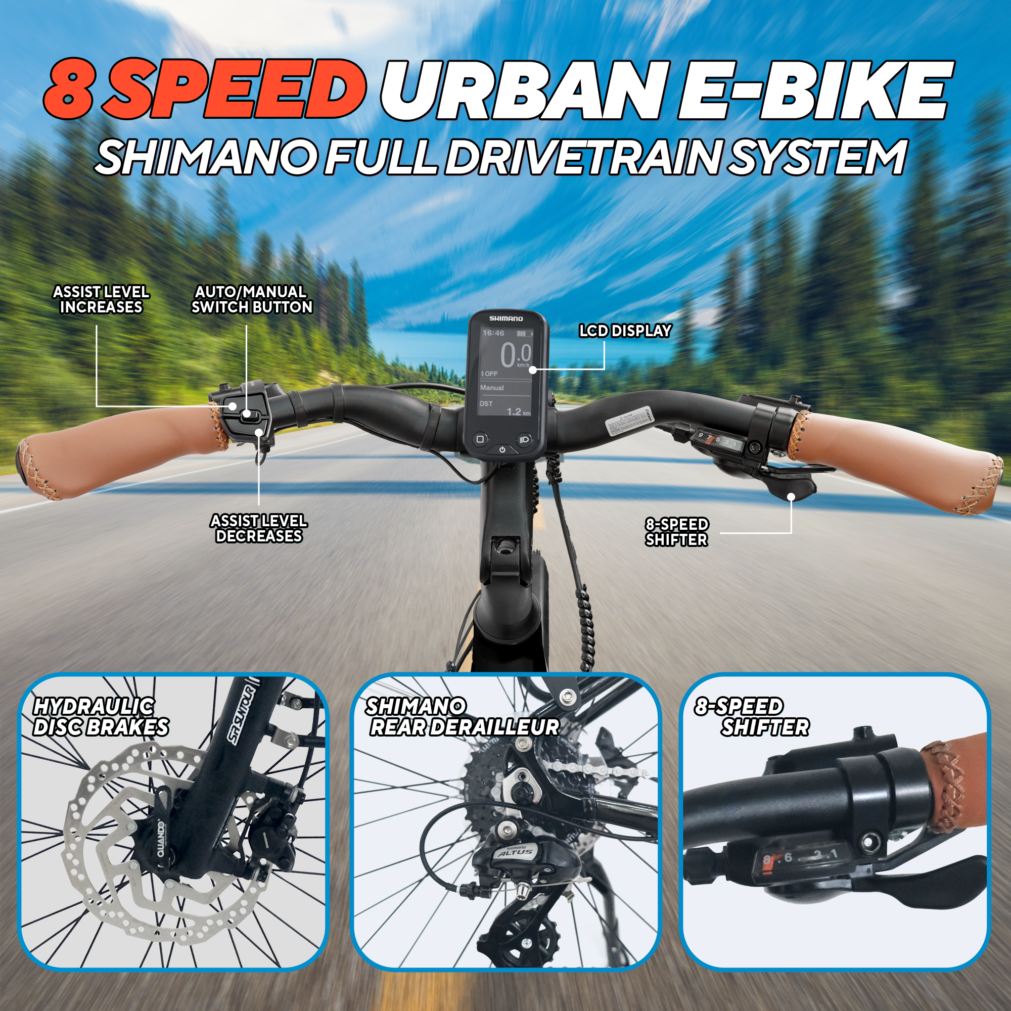 Bicicleta Eléctrica Urbana de Ciudad 700C – 32KM/H, 8 Velocidades, Motor Central