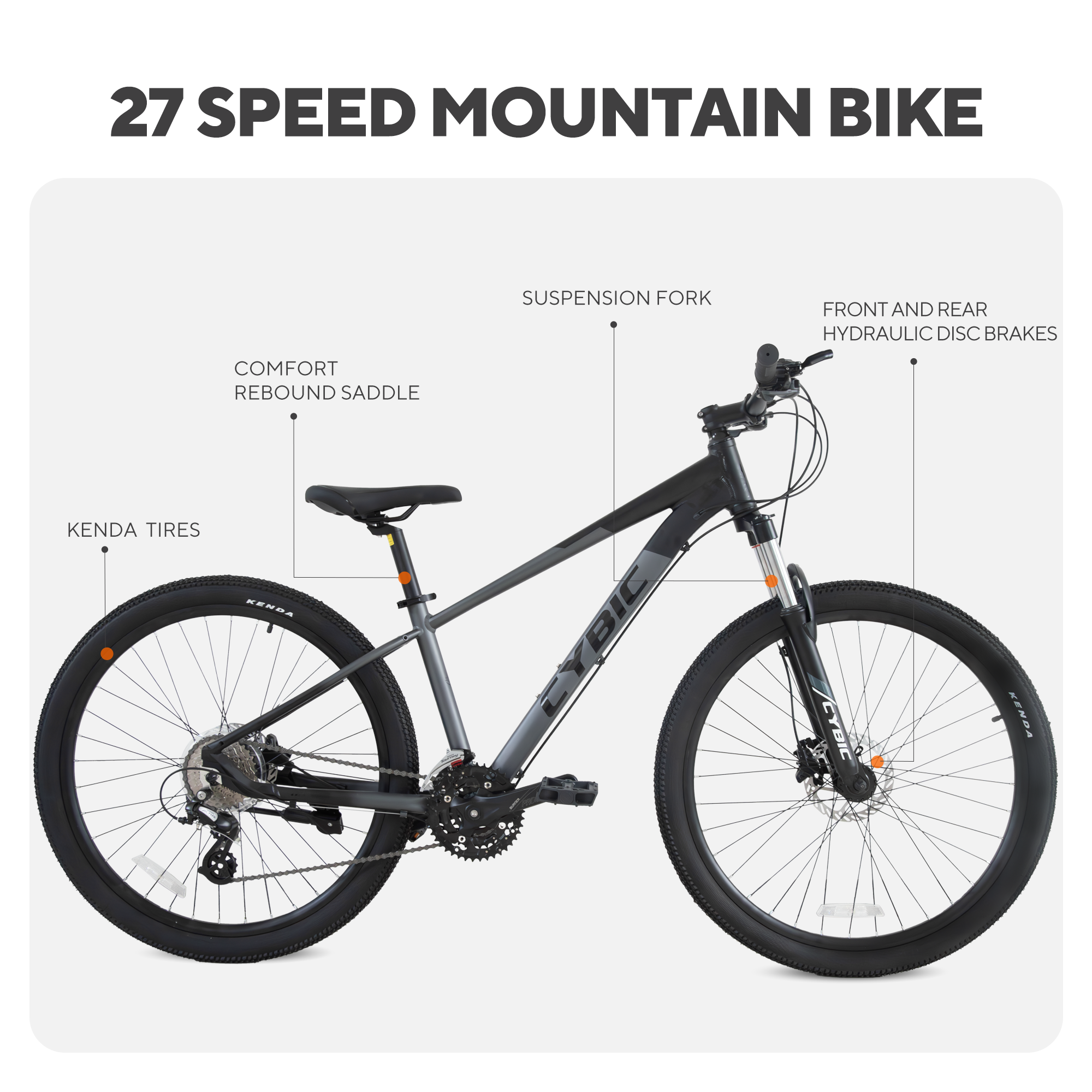 27‘’-Speed Mountain Bike – Aluminum Frame, Disc Brakes, Suspension