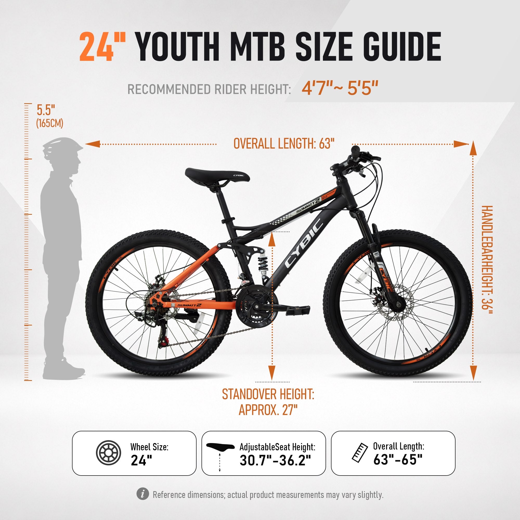 CYBIC 24/26 inch Mountain Bike for Boys Girls and Teens, Full Suspension, Shimano 21-Speed Bicycle with High Carbon Steel Frame, Dual Disc Brakes, Outdoor Sports, Great Gift