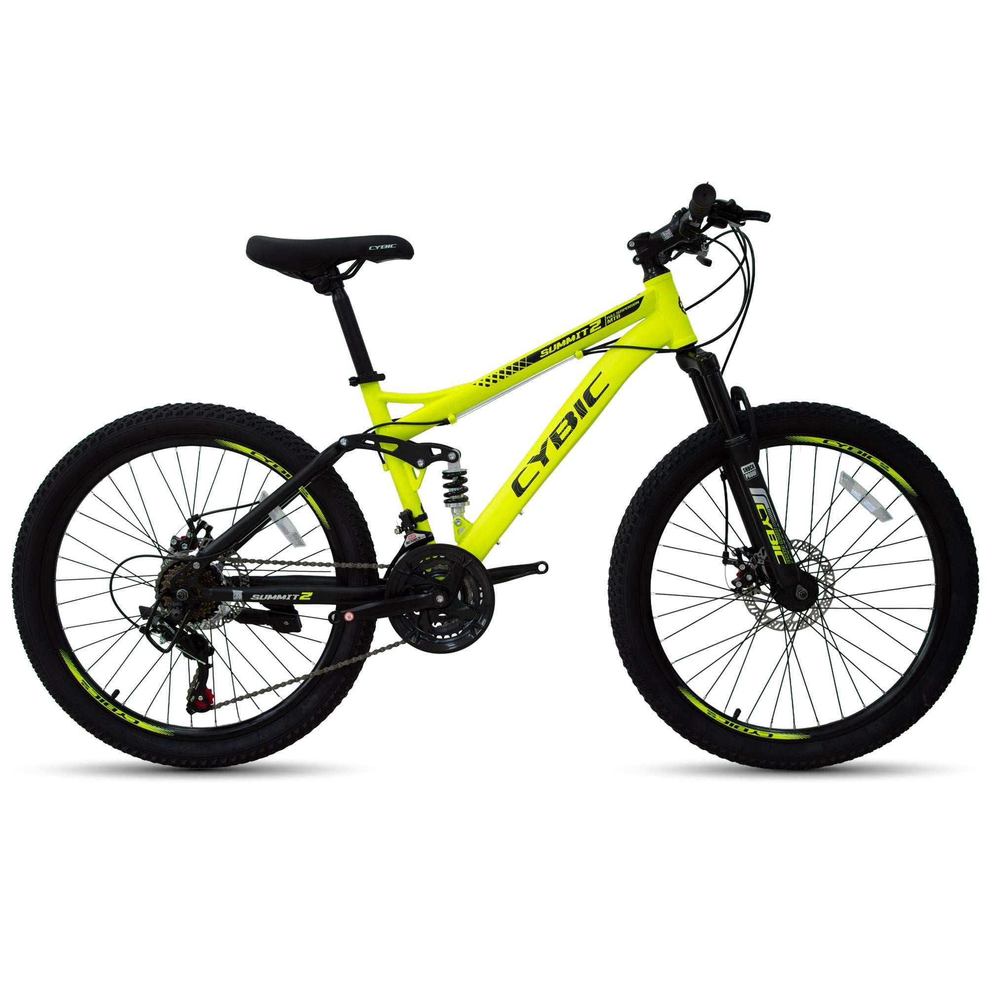 CYBIC 24/26 inch Mountain Bike for Boys Girls and Teens, Full Suspension, Shimano 21-Speed Bicycle with High Carbon Steel Frame, Dual Disc Brakes, Outdoor Sports, Great Gift