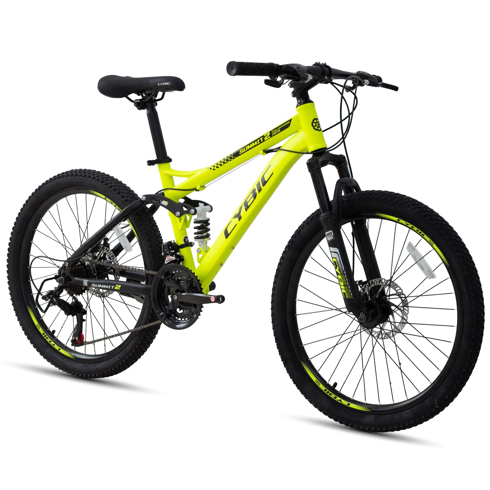 CYBIC 24/26 inch Mountain Bike for Boys Girls and Teens, Full Suspension, Shimano 21-Speed Bicycle with High Carbon Steel Frame, Dual Disc Brakes, Outdoor Sports, Great Gift