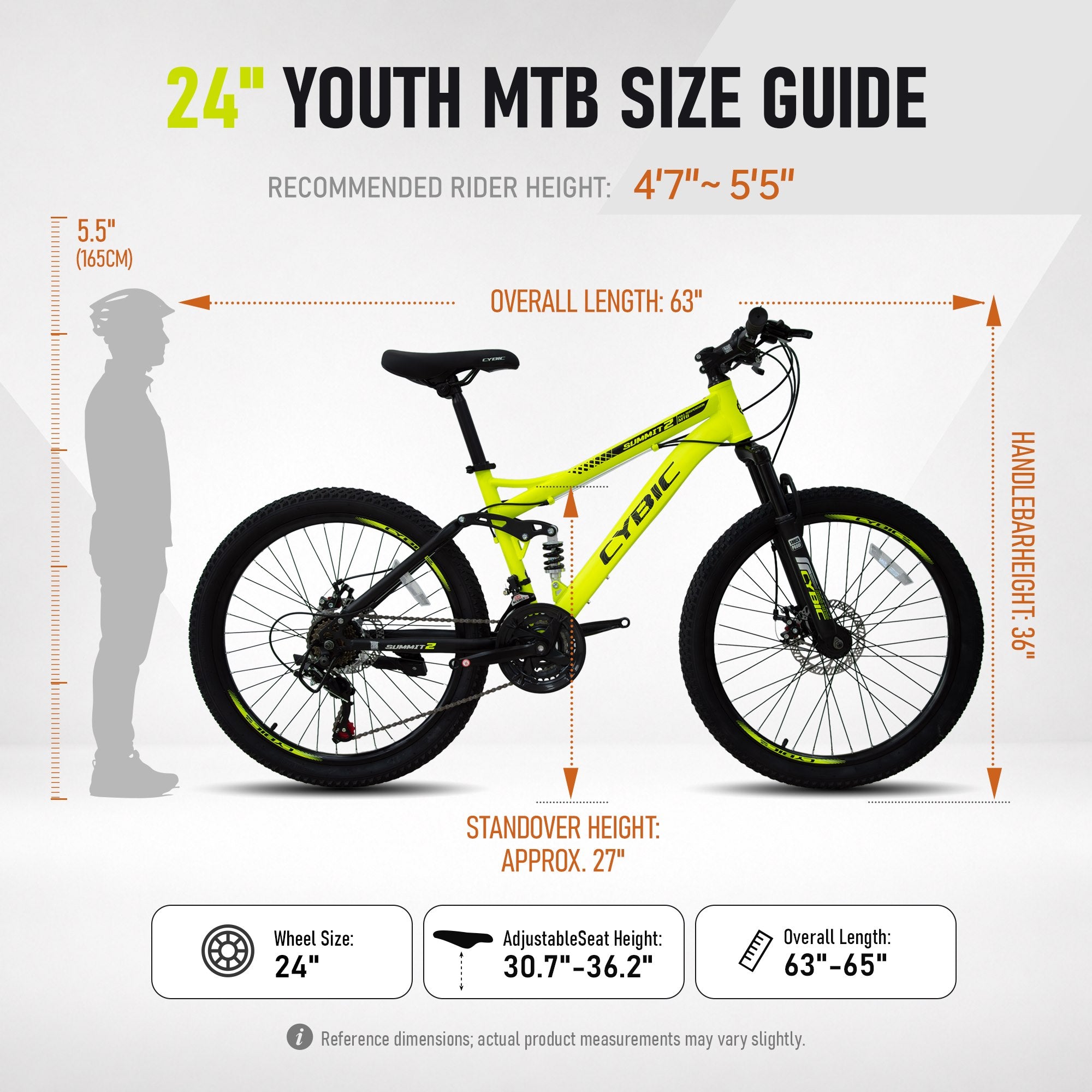 CYBIC 24/26 inch Mountain Bike for Boys Girls and Teens, Full Suspension, Shimano 21-Speed Bicycle with High Carbon Steel Frame, Dual Disc Brakes, Outdoor Sports, Great Gift