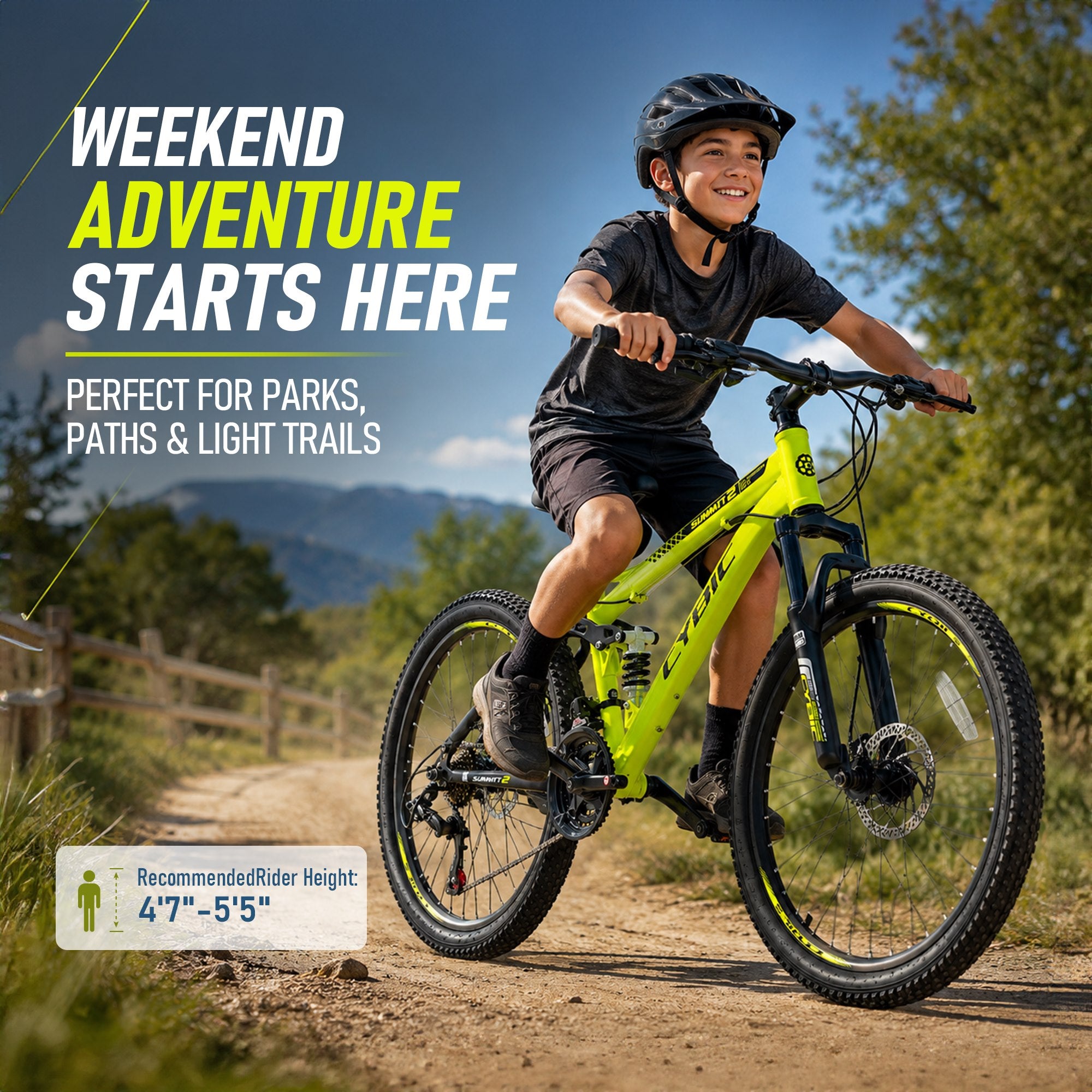 CYBIC 24/26 inch Mountain Bike for Boys Girls and Teens, Full Suspension, Shimano 21-Speed Bicycle with High Carbon Steel Frame, Dual Disc Brakes, Outdoor Sports, Great Gift